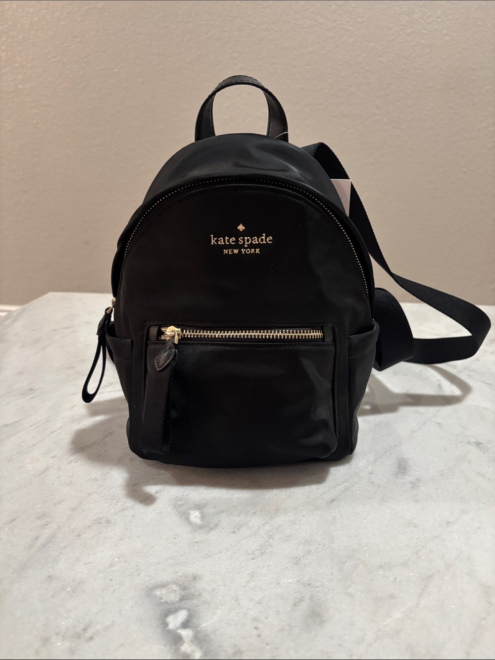 kate spade Black Mini Nylon Backpack with Gold Hardware